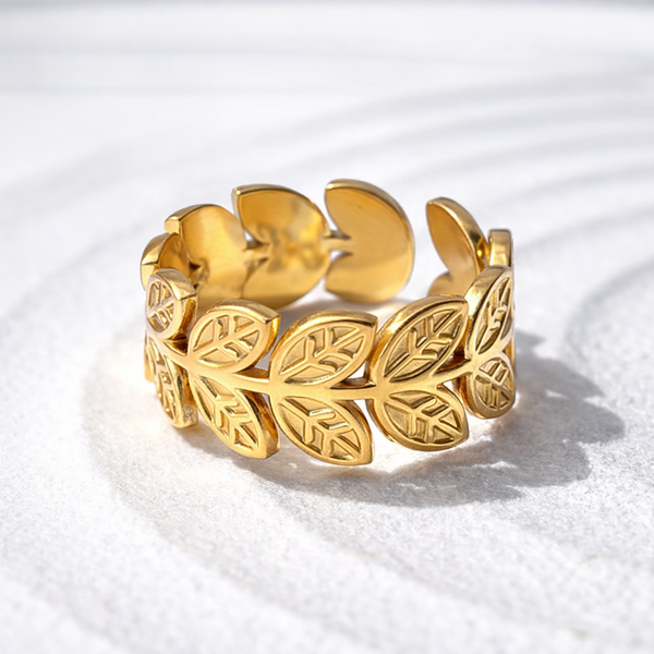Golden Laurel Leaf Ring – Adjustable "Victorious" Botanical Ring