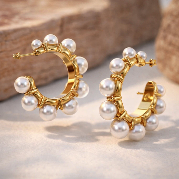 Pearl Studded Hoop Earrings