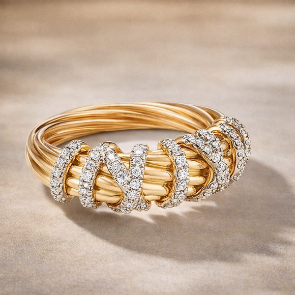Braided Pavé Ring – 18K Gold Plated Sculptural Ring