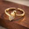 18K Gold Plated Double Heart Adjustable Ring – Sparkling Pavé & Polished Gold Toi et Moi Ring