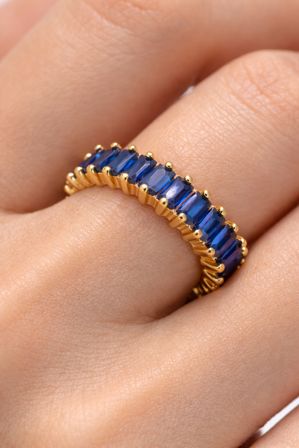 Blue Baguette Stone Gold-Plated Eternity Ring