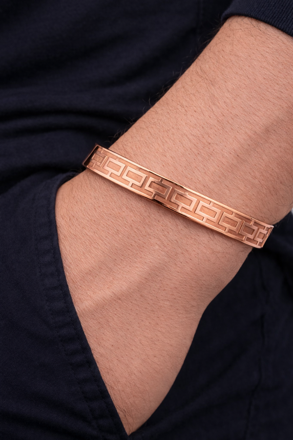 Geometric Link Rose Gold Kada Bracelet for Men