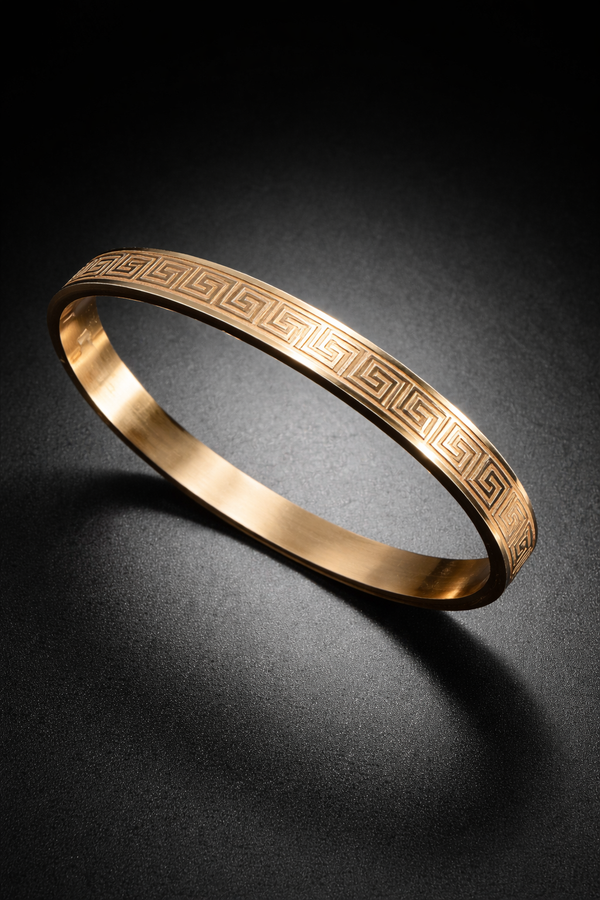 Maze Engraved Rose Gold Kada Bracelet for Men
