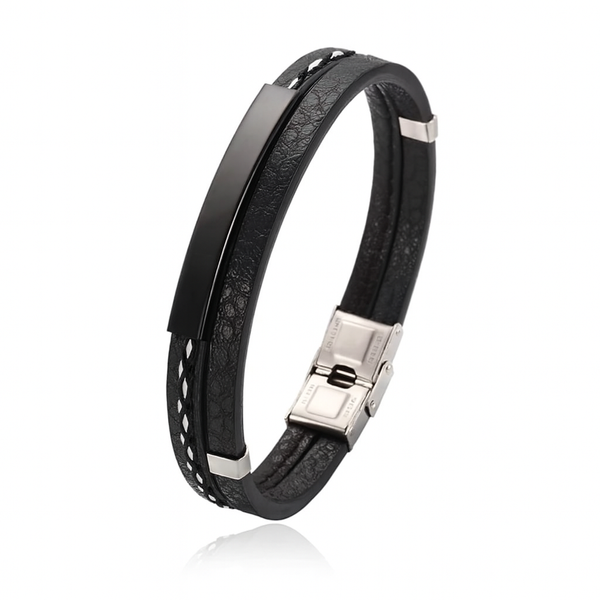 Men's Black Braided Leather Bracelet