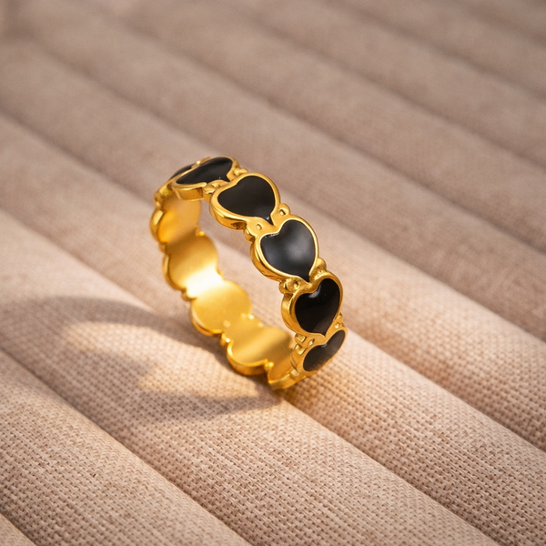 Black Enamel Heart Eternity Ring