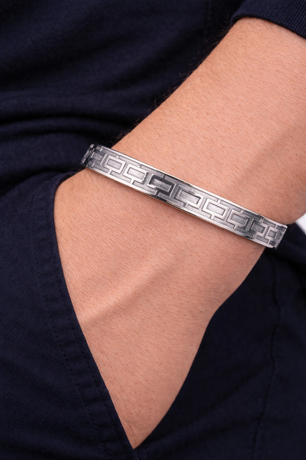 Geometric Link Silver Kada Bracelet for Men