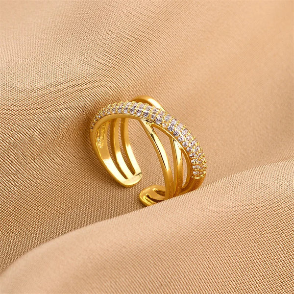 Crystal-Studded Open Cuff Ring