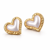 Vintage Pearl Heart Studs – Gold Hammered Trim