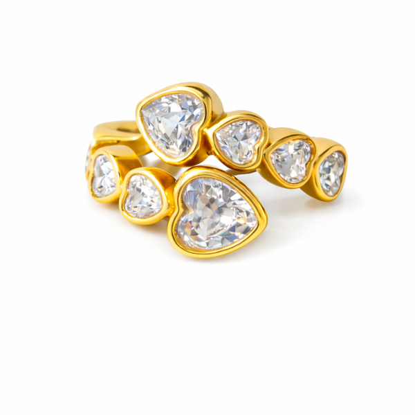 Glitz & Glam Heart Wrap Ring – Gold Crystal Multi-Heart