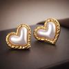 Vintage Pearl Heart Studs – Gold Hammered Trim