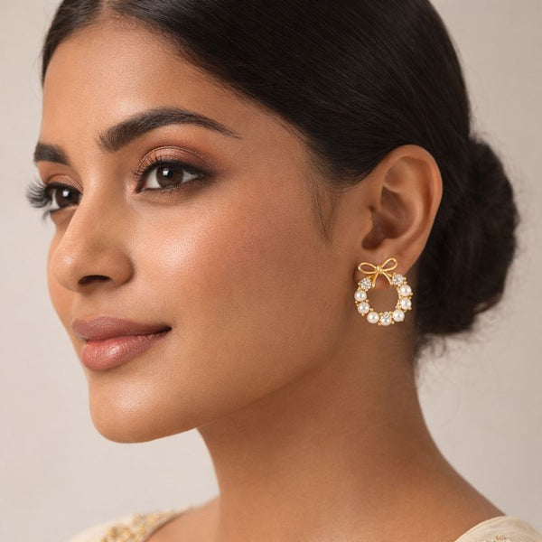 Golden Bow & Pearl Wreath Studs