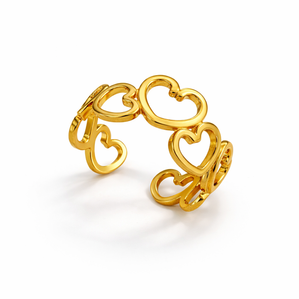 "Heart to Heart" Interlocking Hearts Ring in 18K Gold Finish