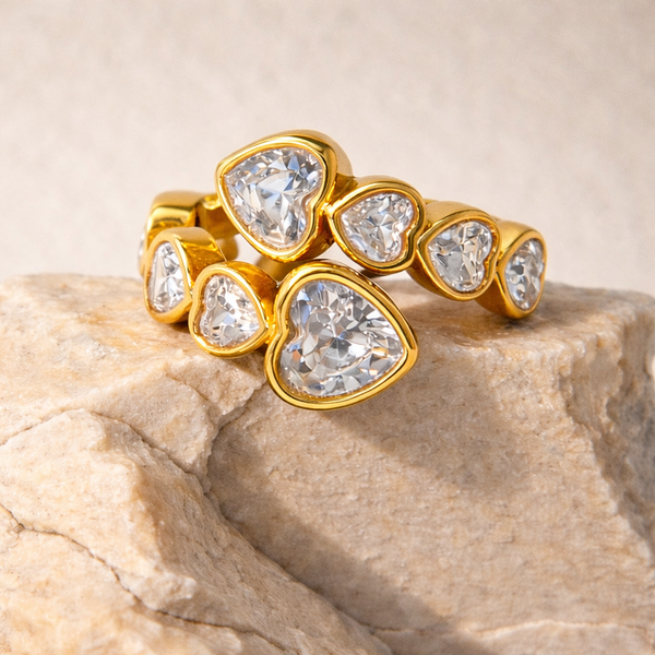 Glitz & Glam Heart Wrap Ring – Gold Crystal Multi-Heart