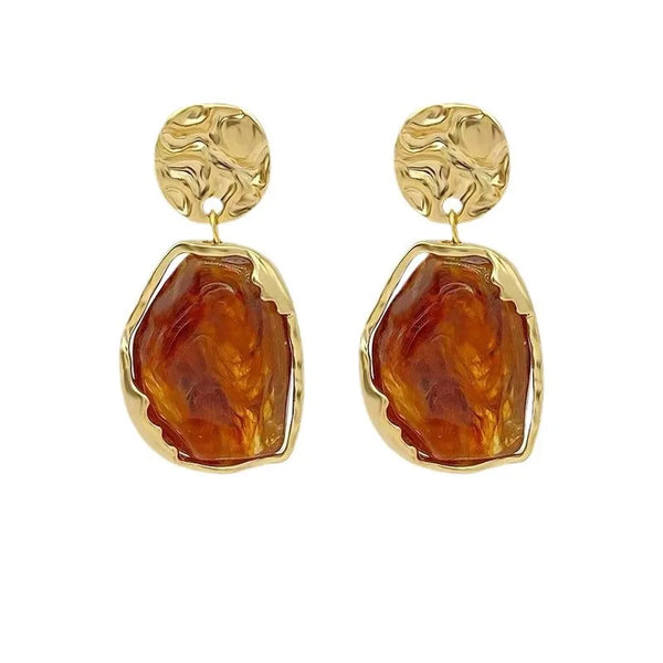 Amber Resin Hammered Drop Earrings