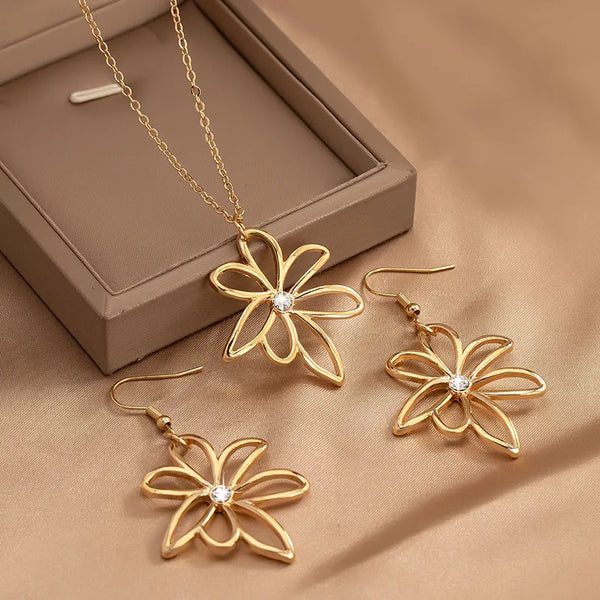 Golden Wildflower Crystal Jewellery Set