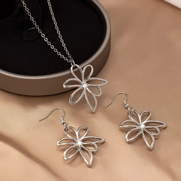 Silver Wildflower Crystal Jewellery Set