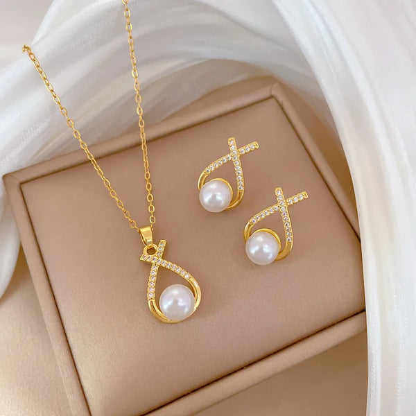 Infinity Pearl Drop Jewellery Set