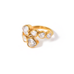 Glitz & Glam Heart Wrap Ring – Gold Crystal Multi-Heart