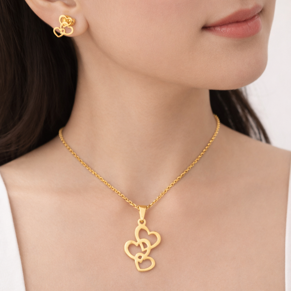 Golden Triple Heart Jewellery Set