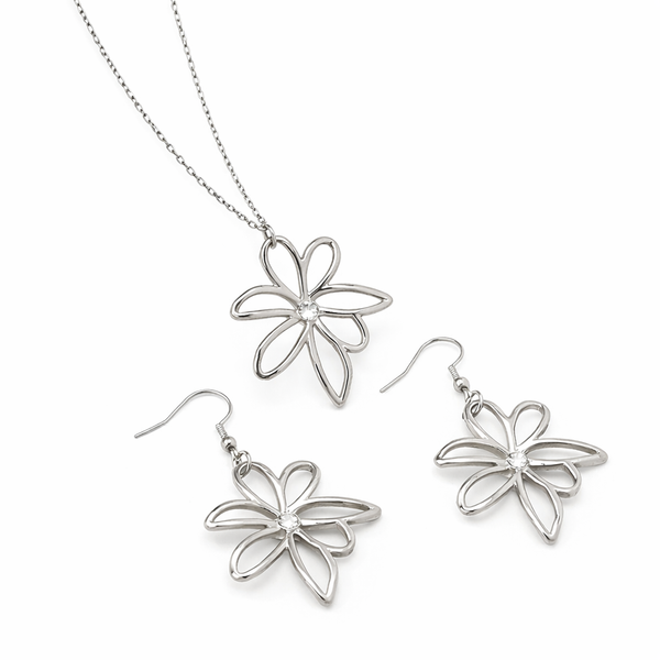 Silver Wildflower Crystal Jewellery Set
