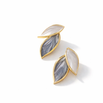 Ethereal Marble Leaf Studs – Gold-Edged Slate & Pearl Enamel Earrings