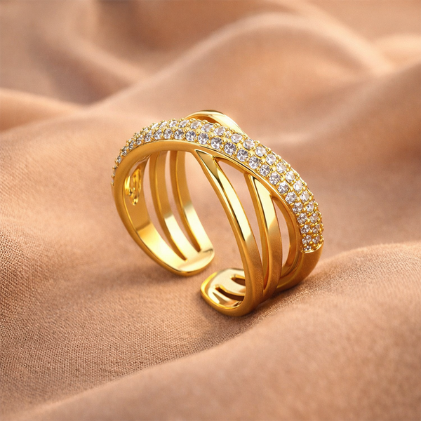 Crystal-Studded Open Cuff Ring