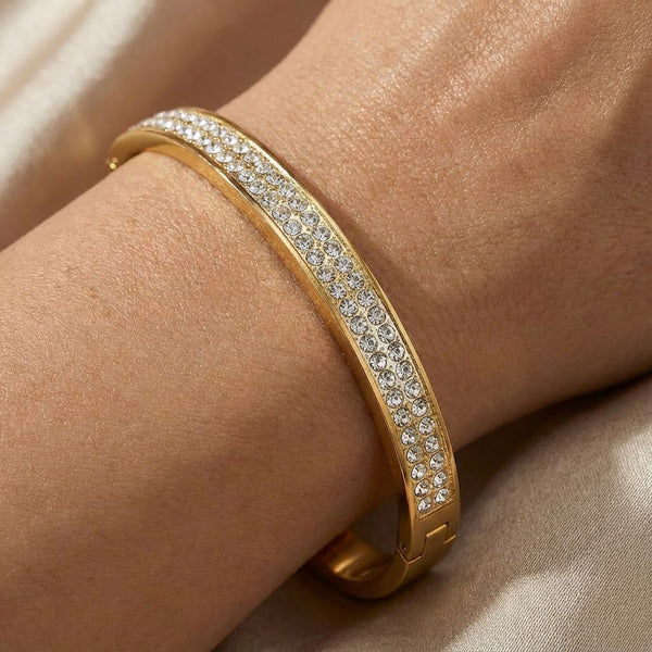 Golden Radiance Crystal Line Bangle