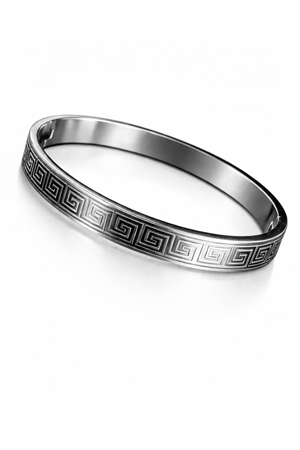 Maze Engraved Silver Kada Bracelet for Men