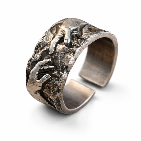 Antique Finish Sculpted Hand Cuff Ring