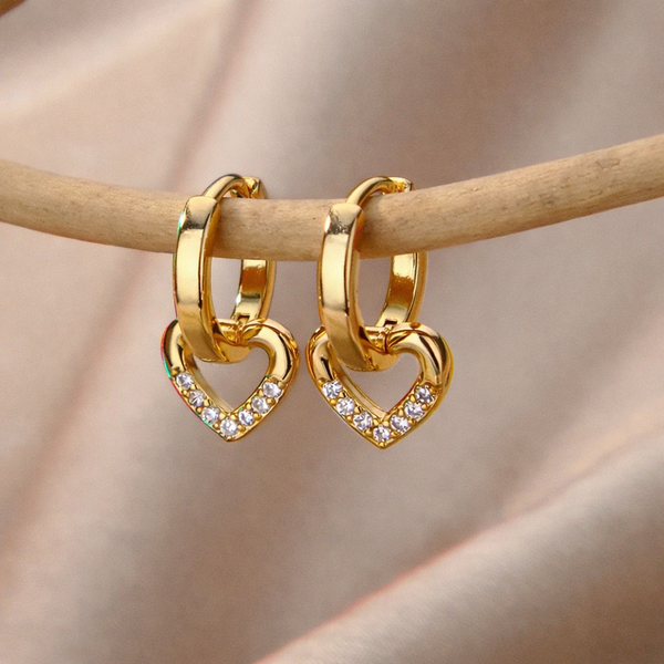 Heart Drop Hoop Earrings