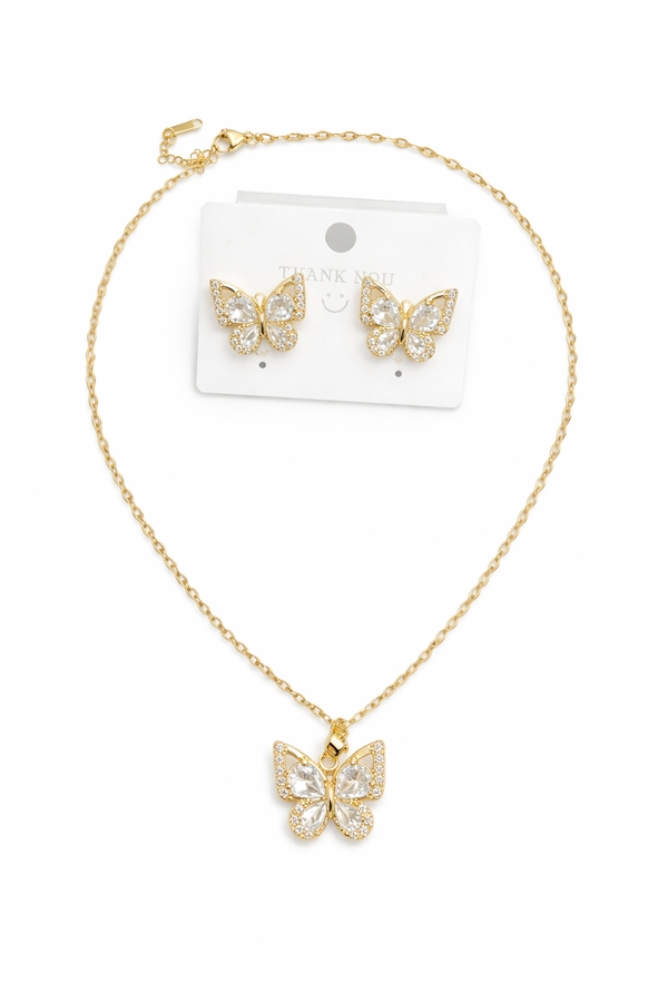 Crystal Golden Butterfly Jewellery Set