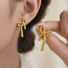 Silk-Loop Bow Stud Earrings in 18K Gold Finish