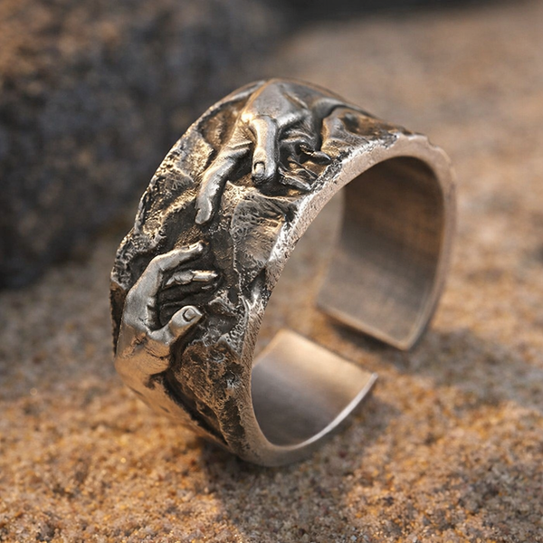 Antique Finish Sculpted Hand Cuff Ring