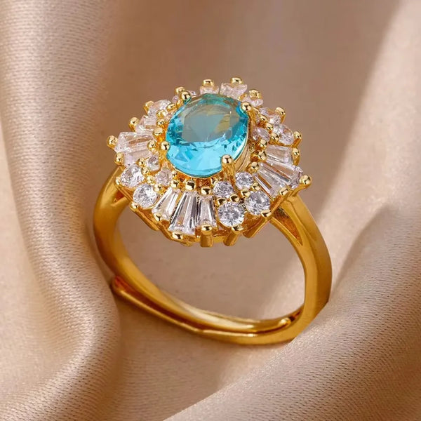 Aqua Blue Gold-Plated Ring