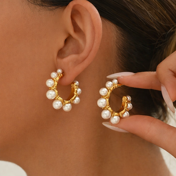 Pearl Studded Hoop Earrings