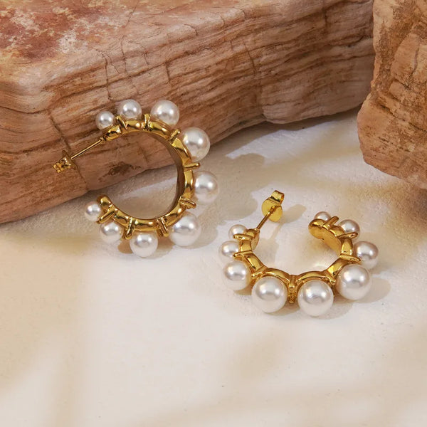 Pearl Studded Hoop Earrings