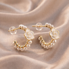 Gold Stainless Steel Floral Pearl Hoops - Non-Tarnish White Flower and Pearl Earrings