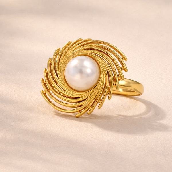 Renaissance Pearl Sunburst Ring – 18K Gold Plated Statement Cocktail Ring