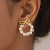Golden Bow & Pearl Wreath Studs