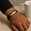 Men's Black Braided Leather Gold Bracelet