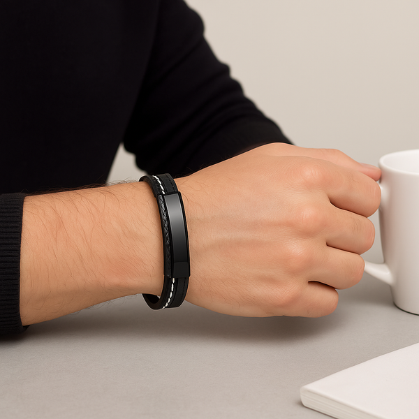 Men's Black Braided Leather Bracelet