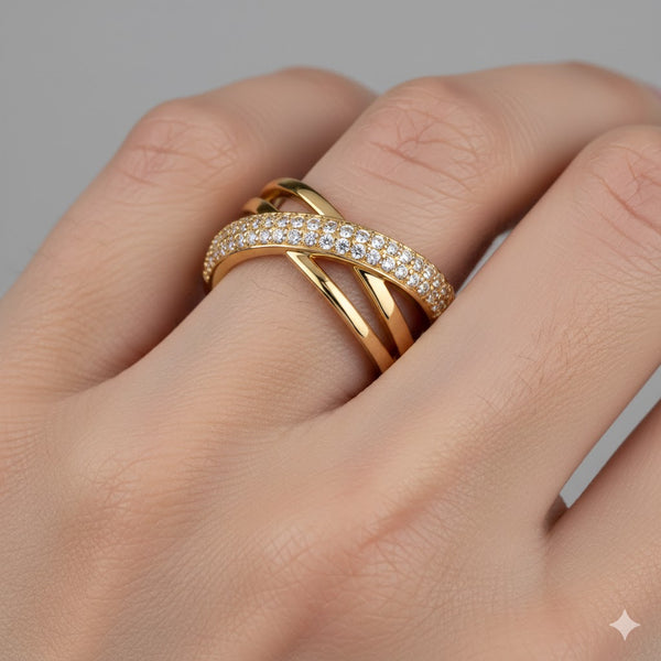 Crystal-Studded Open Cuff Ring