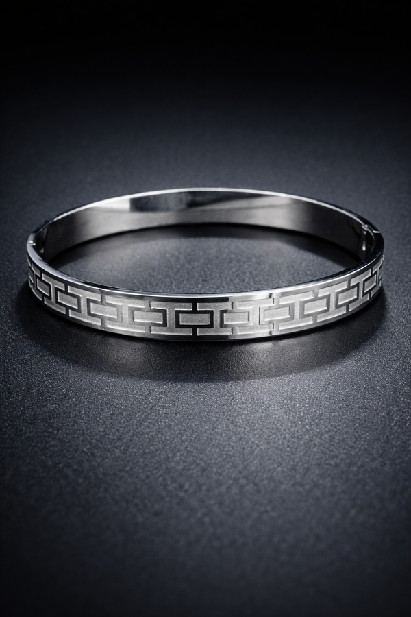 Geometric Link Silver Kada Bracelet for Men