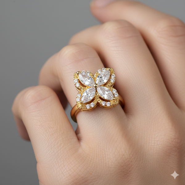 Floral Crystal Statement Ring