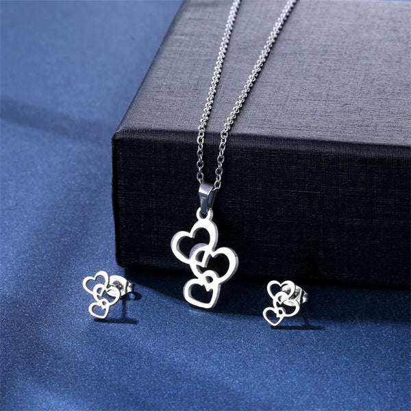 Silver Triple Heart Jewellery Set