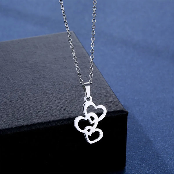 Silver Triple Heart Jewellery Set