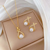 Infinity Pearl Drop Jewelry Set – Gold Stainless Steel Crystal Pavé Necklace & Earrings