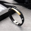 Men's Black Braided Leather Gold Bracelet