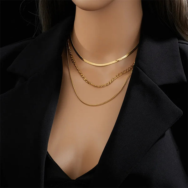 3-Piece Layered Gold Chain Necklace
