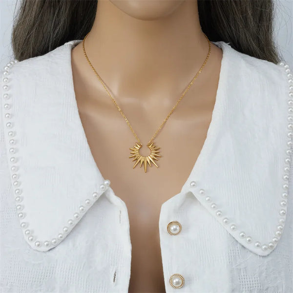 Golden Sunburst Pendant Necklace